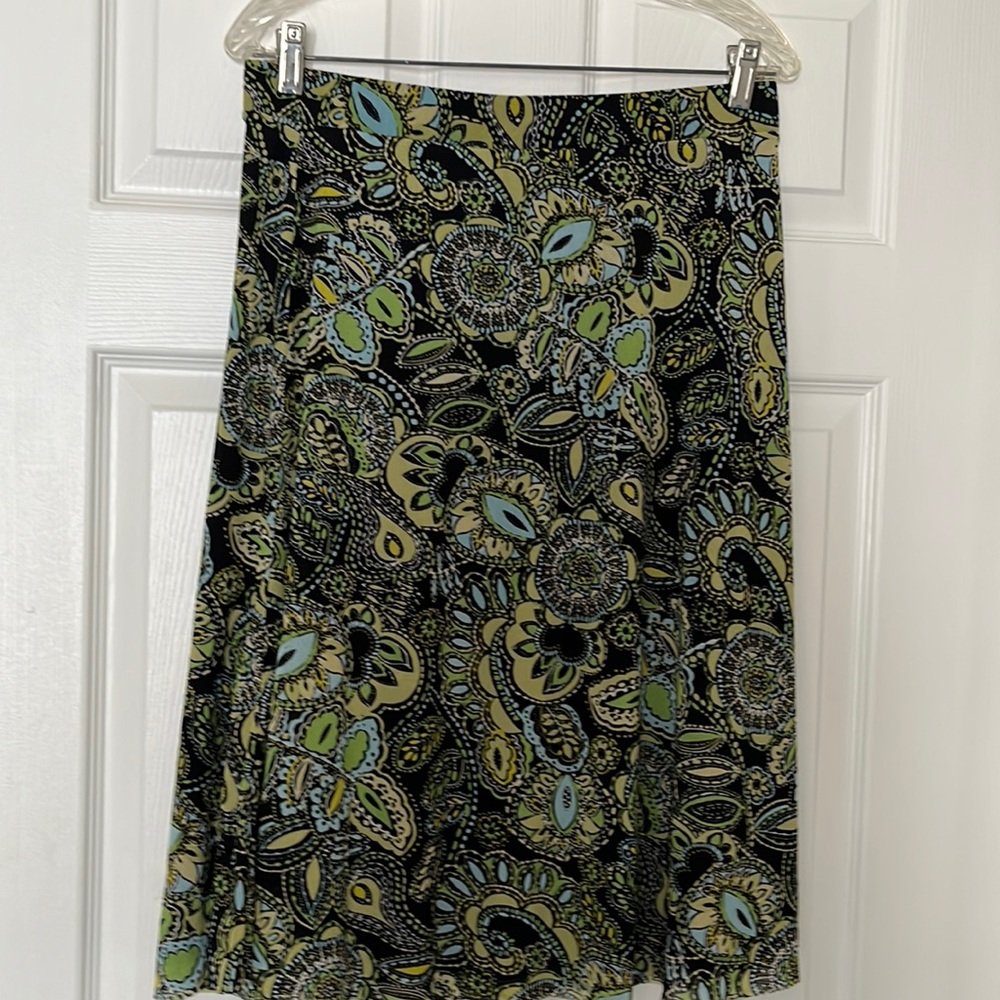 SIGRID OLSEN MIDI SKIRT - BLACK/OLIVE/BLUE PRINT SIZE M